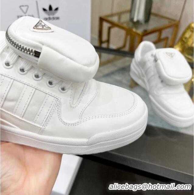 Unique Style Prada x Adidas Silky Calfskin Sneakers with Pouch 011388 White