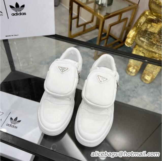 Unique Style Prada x Adidas Silky Calfskin Sneakers with Pouch 011388 White