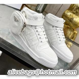 Discount Prada x Adidas Silky Calfskin High-top Sneakers with Pouch 011391 White