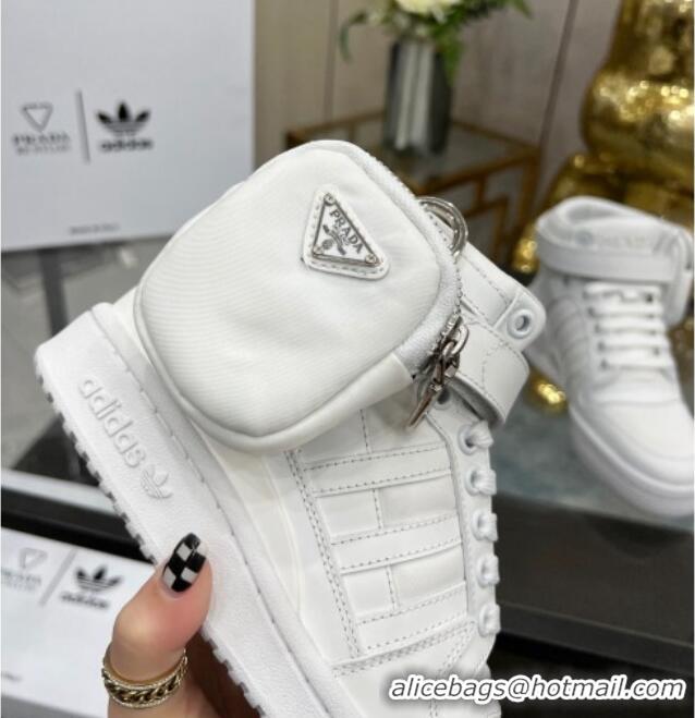 Discount Prada x Adidas Silky Calfskin High-top Sneakers with Pouch 011391 White