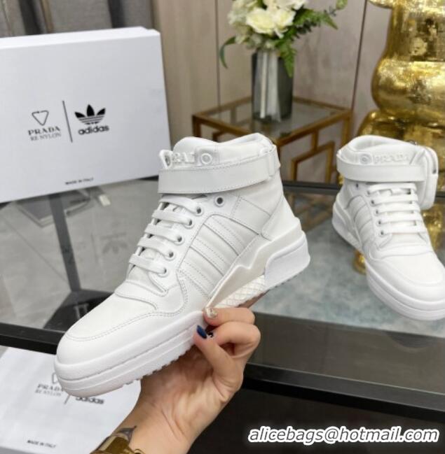 Discount Prada x Adidas Silky Calfskin High-top Sneakers with Pouch 011391 White