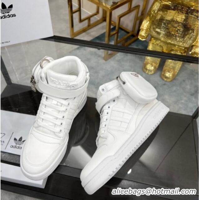 Discount Prada x Adidas Silky Calfskin High-top Sneakers with Pouch 011391 White