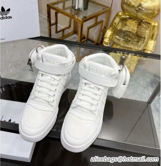 Discount Prada x Adidas Silky Calfskin High-top Sneakers with Pouch 011391 White