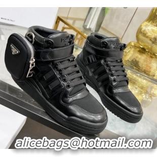 Good Looking Prada x Adidas Silky Calfskin High-top Sneakers with Pouch 011391 Black