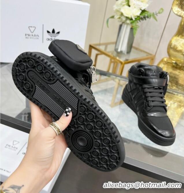 Good Looking Prada x Adidas Silky Calfskin High-top Sneakers with Pouch 011391 Black