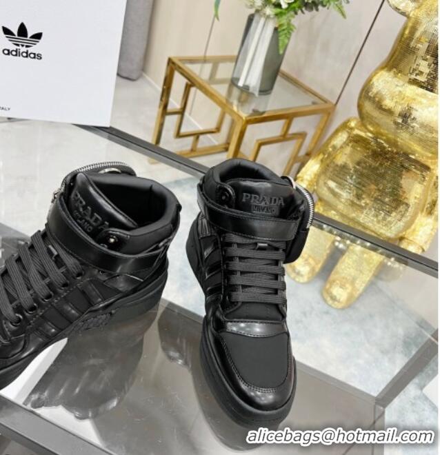 Good Looking Prada x Adidas Silky Calfskin High-top Sneakers with Pouch 011391 Black