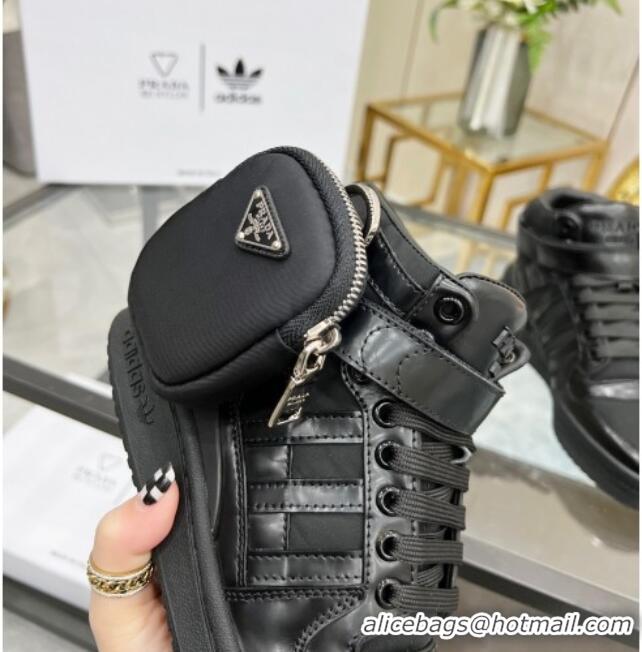 Good Looking Prada x Adidas Silky Calfskin High-top Sneakers with Pouch 011391 Black