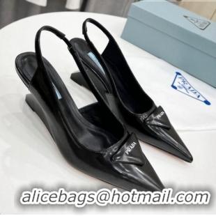 Lower Price Prada Brush Leather Slingback Pumps 6.5cm 011401 Black