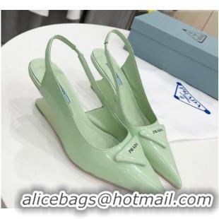 Top Quality Prada Brush Leather Slingback Pumps 6.5cm Green 011403