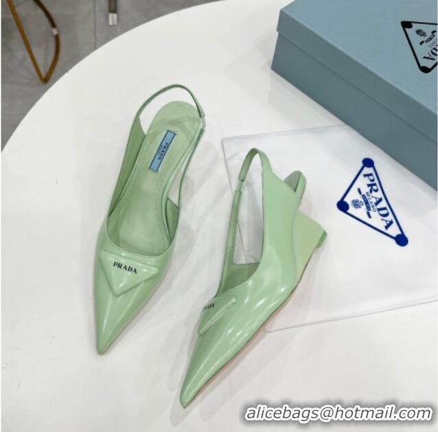 Top Quality Prada Brush Leather Slingback Pumps 6.5cm Green 011403