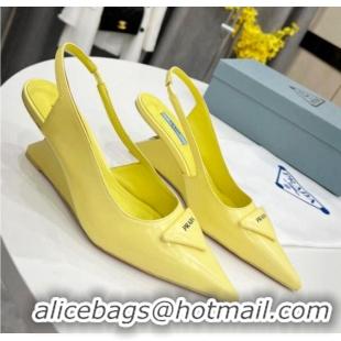 1:1 aaaaa Prada Brush Leather Slingback Pumps 6.5cm Yellow 011405