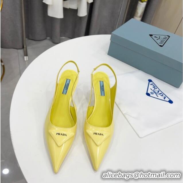 1:1 aaaaa Prada Brush Leather Slingback Pumps 6.5cm Yellow 011405