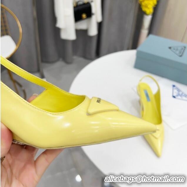 1:1 aaaaa Prada Brush Leather Slingback Pumps 6.5cm Yellow 011405