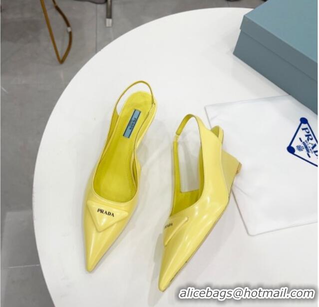 1:1 aaaaa Prada Brush Leather Slingback Pumps 6.5cm Yellow 011405