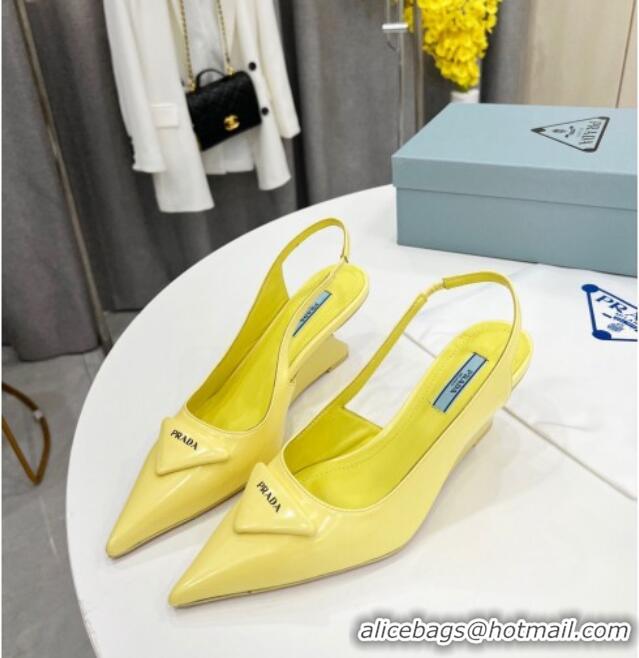 1:1 aaaaa Prada Brush Leather Slingback Pumps 6.5cm Yellow 011405