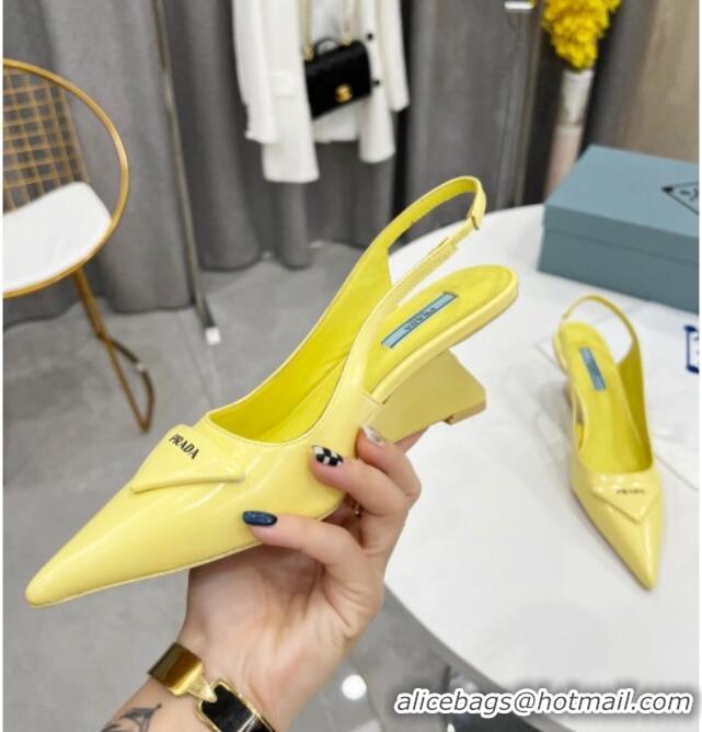 1:1 aaaaa Prada Brush Leather Slingback Pumps 6.5cm Yellow 011405