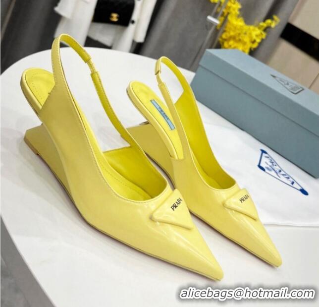 1:1 aaaaa Prada Brush Leather Slingback Pumps 6.5cm Yellow 011405