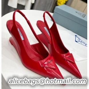 Shop Duplicate Prada Brush Leather Slingback Pumps 6.5cm Red 011406