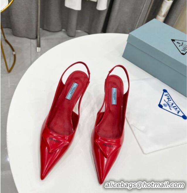 Shop Duplicate Prada Brush Leather Slingback Pumps 6.5cm Red 011406