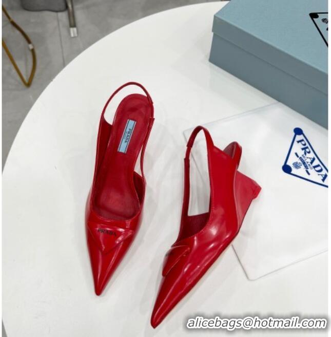 Shop Duplicate Prada Brush Leather Slingback Pumps 6.5cm Red 011406