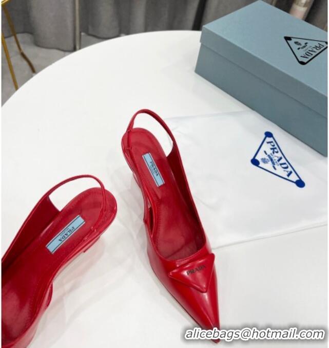 Shop Duplicate Prada Brush Leather Slingback Pumps 6.5cm Red 011406