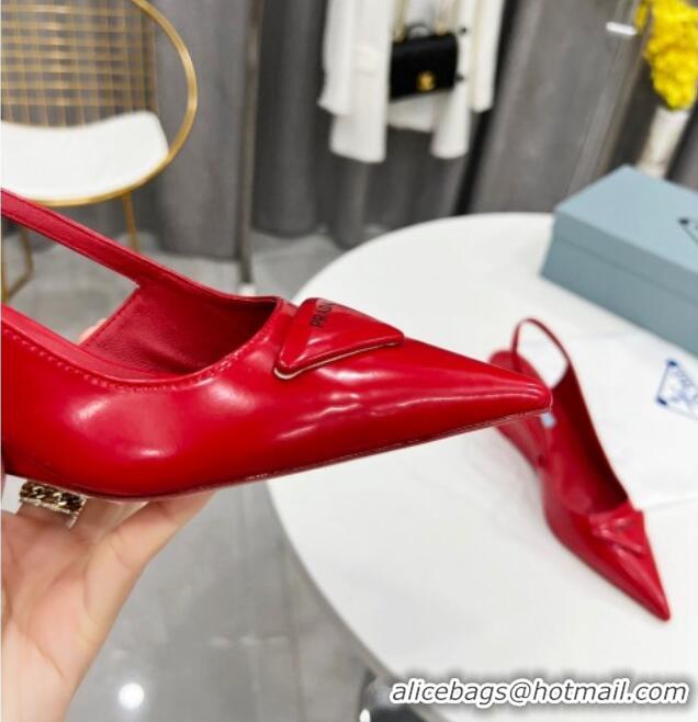 Shop Duplicate Prada Brush Leather Slingback Pumps 6.5cm Red 011406