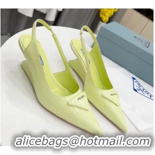 Top Grade Prada Brush Leather Slingback Pumps 6.5cm Yellow 011407