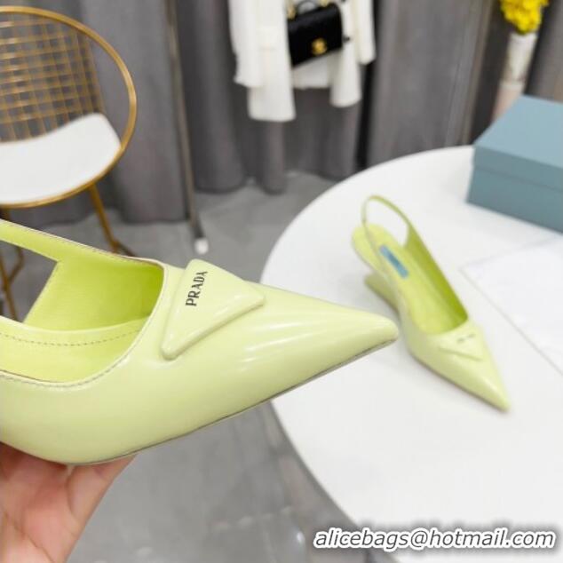 Top Grade Prada Brush Leather Slingback Pumps 6.5cm Yellow 011407