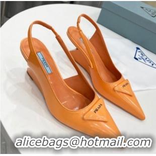 Popular Style Prada Brush Leather Slingback Pumps 6.5cm Orange 011408