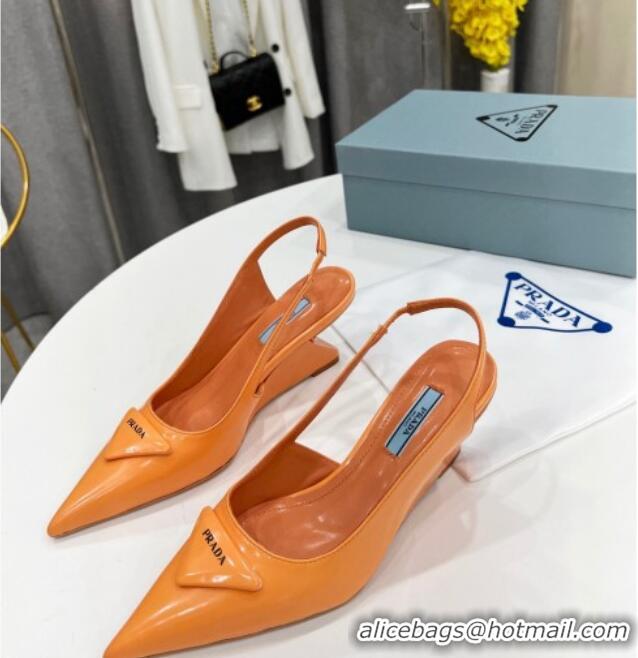 Popular Style Prada Brush Leather Slingback Pumps 6.5cm Orange 011408