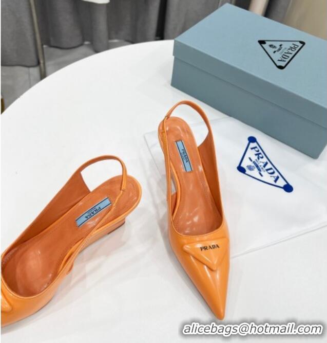 Popular Style Prada Brush Leather Slingback Pumps 6.5cm Orange 011408