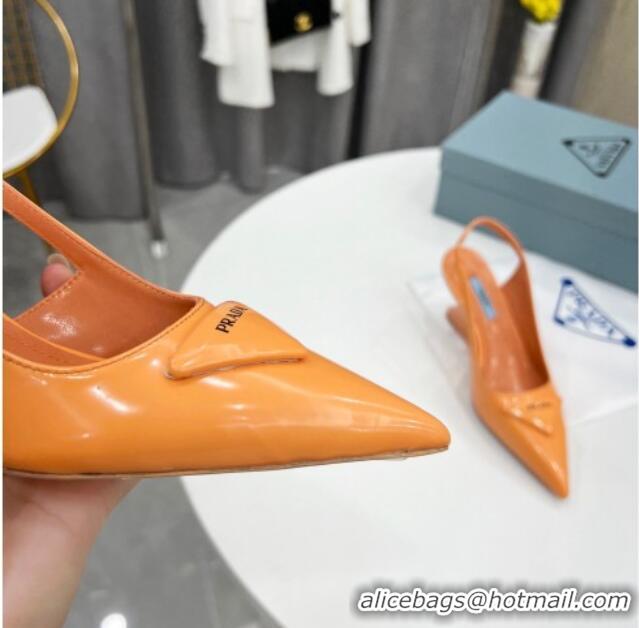 Popular Style Prada Brush Leather Slingback Pumps 6.5cm Orange 011408