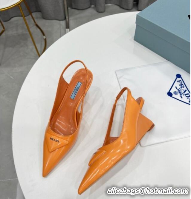 Popular Style Prada Brush Leather Slingback Pumps 6.5cm Orange 011408