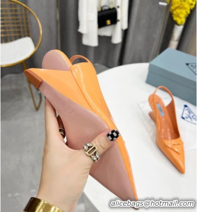 Popular Style Prada Brush Leather Slingback Pumps 6.5cm Orange 011408