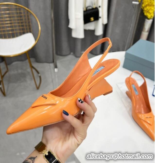 Popular Style Prada Brush Leather Slingback Pumps 6.5cm Orange 011408