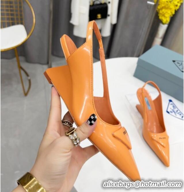 Popular Style Prada Brush Leather Slingback Pumps 6.5cm Orange 011408