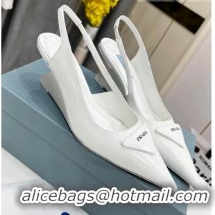 Good Product Prada Brush Leather Slingback Pumps 6.5cm White 011409