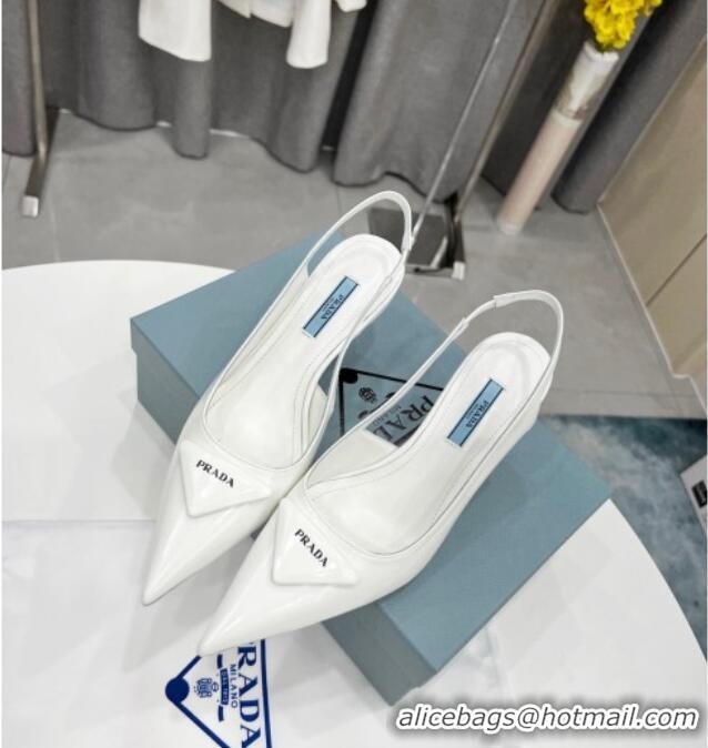 Good Product Prada Brush Leather Slingback Pumps 6.5cm White 011409