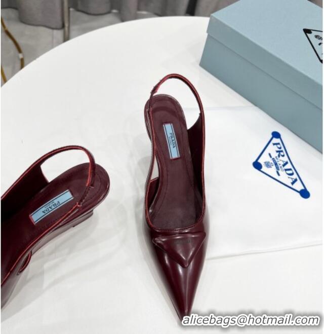 Top Design Prada Brush Leather Slingback Pumps 6.5cm Burgundy 011410