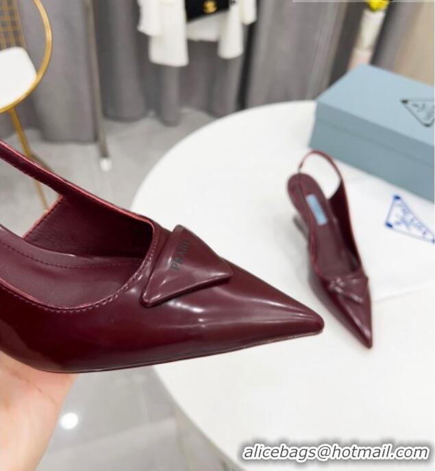 Top Design Prada Brush Leather Slingback Pumps 6.5cm Burgundy 011410