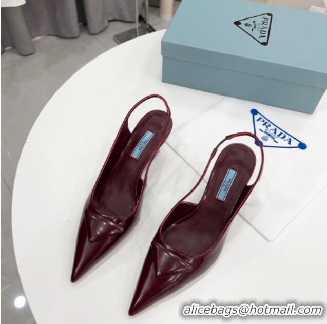 Top Design Prada Brush Leather Slingback Pumps 6.5cm Burgundy 011410