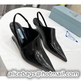 Good Looking Prada Brush Leather Slingback Pumps 6.5cm Black 011411