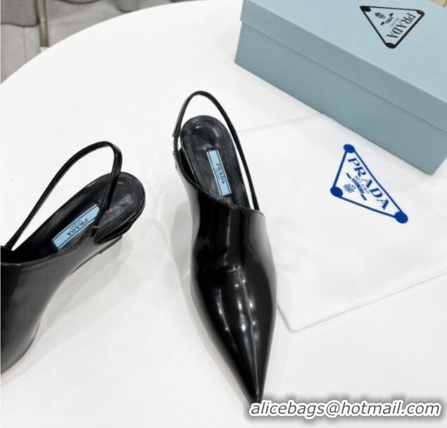 Good Looking Prada Brush Leather Slingback Pumps 6.5cm Black 011411