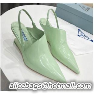 Hot Style Prada Brush Leather Slingback Pumps 6.5cm Green 011412