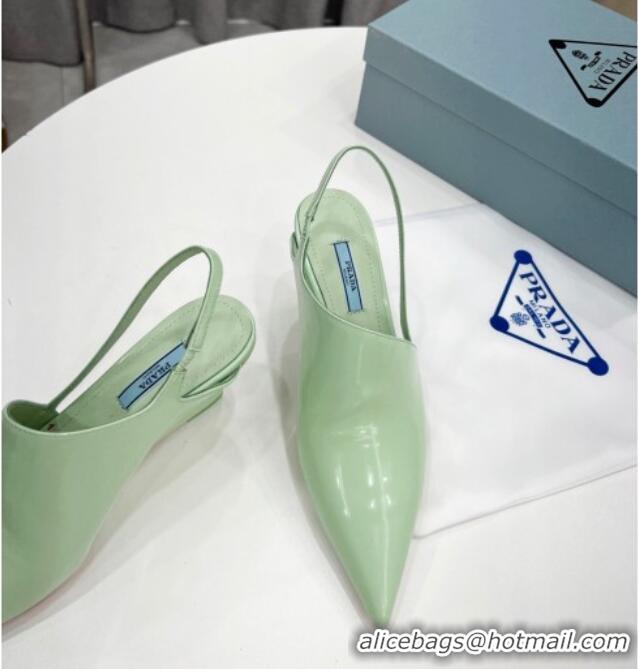 Hot Style Prada Brush Leather Slingback Pumps 6.5cm Green 011412