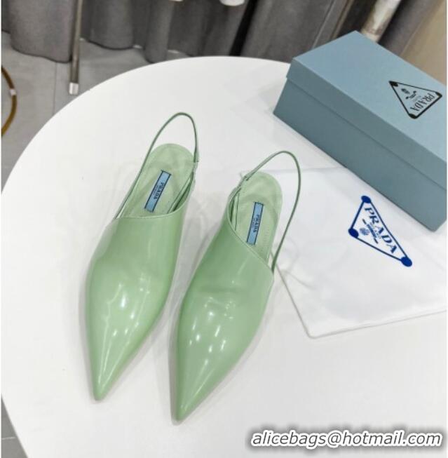 Hot Style Prada Brush Leather Slingback Pumps 6.5cm Green 011412