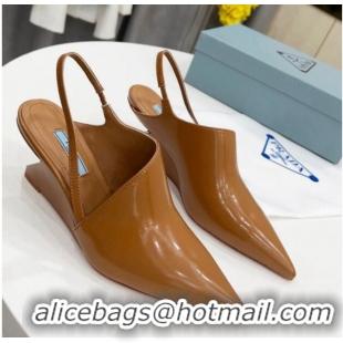 Unique Style Prada Brush Leather Slingback Pumps 6.5cm Brown 011415