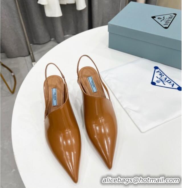 Unique Style Prada Brush Leather Slingback Pumps 6.5cm Brown 011415