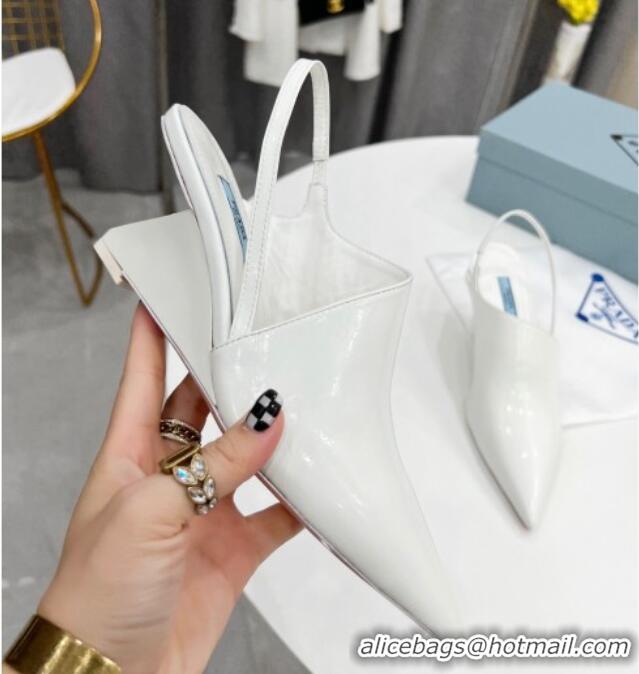 Charming Prada Brush Leather Slingback Pumps 6.5cm White 011416