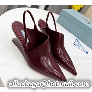 Durable Prada Brush Leather Slingback Pumps 6.5cm Burgundy 011417